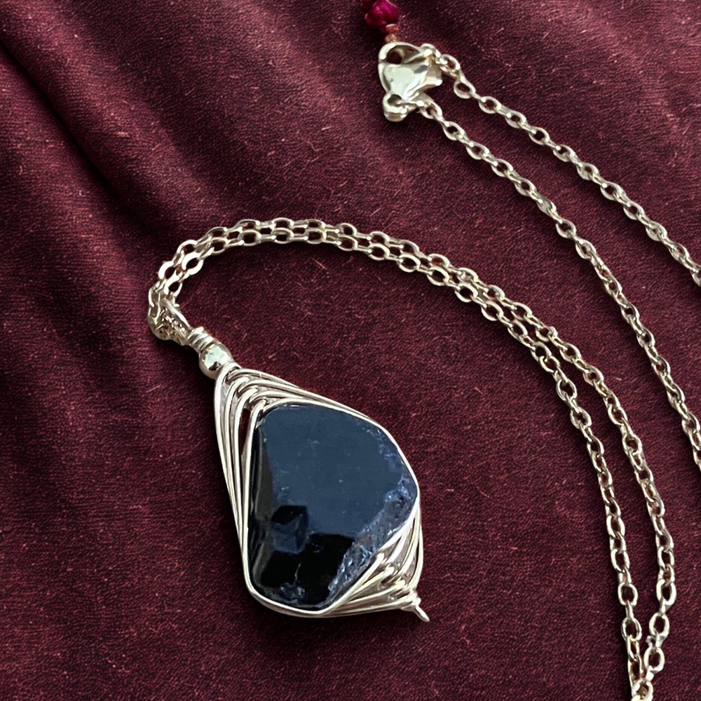 Raw Black Tourmaline Wire Wrapped Talisman / Amulet Necklace Handmade